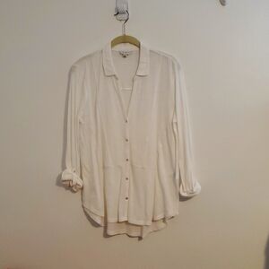 EUC Lucky Brand White Cotton Blend Longline Blouse